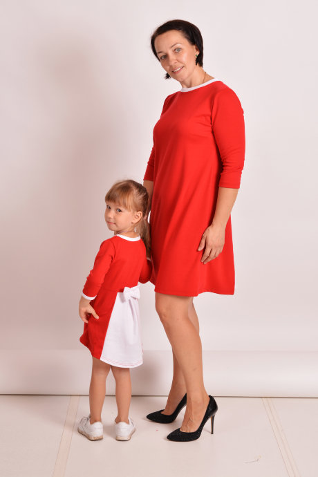 Детское платье "Бантик" ДП 520 Family look (красный+белый) 